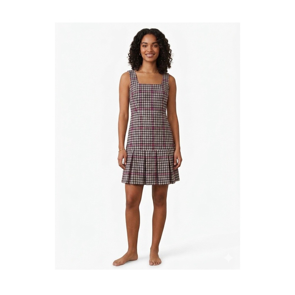 J.CREW Y2K Vintage Inspired Ivory Pink Plaid Tweed A-Line Lined Zip 0P